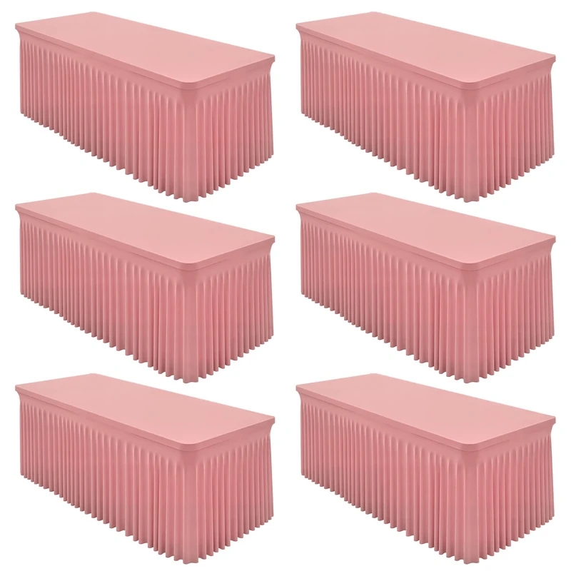 Shillance 6 Packs Dusty Rose Spandex Table Covers 6 Foot, Fitted Stretch Table Skirts 30x72 Inch, Wrinkle-Free Floor Length Polyester Tablecloths for Weddings Parties Banquets Events Decorations