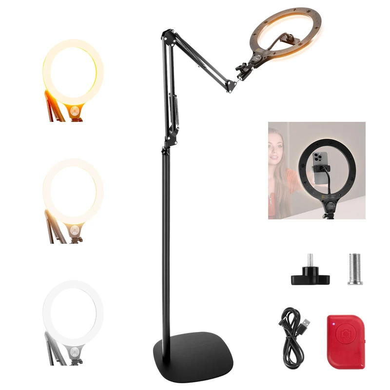 NEEWER ENTRY LEVEL VERSION 10" 10W Ring Light with 46"-63" Stand, Overhead Phone Holder Mount Compatible with iPhone, Bi Color LED Selfie Lighting CRI85+ for TikTok Video Recording Streaming, N44 - Image 1