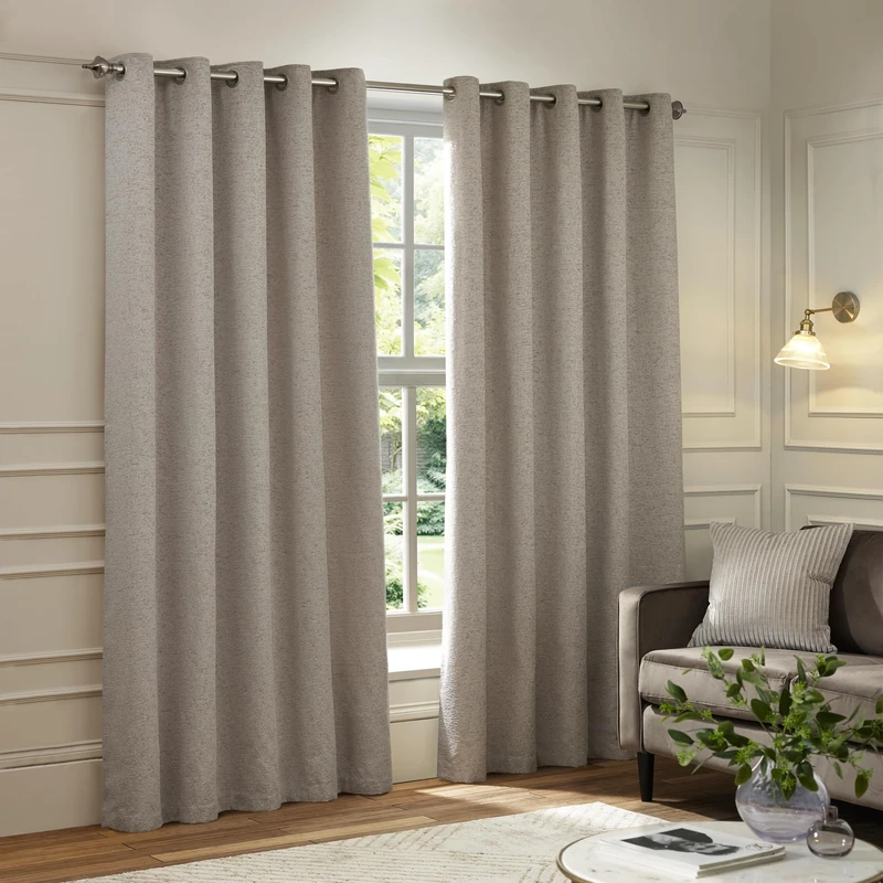 Paoletti Galaxy Eyelet Curtain Pair – Lined Room Darkening Luxury Opulent Chenille Curtains (Silver - 229x229cm)