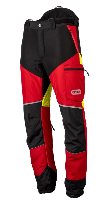 Oregon Chainsaw Trousers, Hi Vis PPE, Breathable, Work Safety Trousers, 4 Pockets Design, Professional Chainsaw Protective Gear for Power Tool Operation, Forestry & Outdoor Tasks, Red/Yellow, Size S