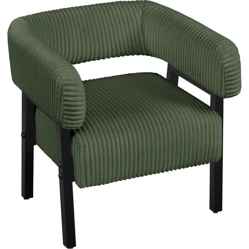 Yaheetech Corduroy Tub Chair with Pocket Coiled Seat, Living Room Armchair Vanity Chair Accent Sofa for Bedroom Reading Make up Dark Green/Set of 1