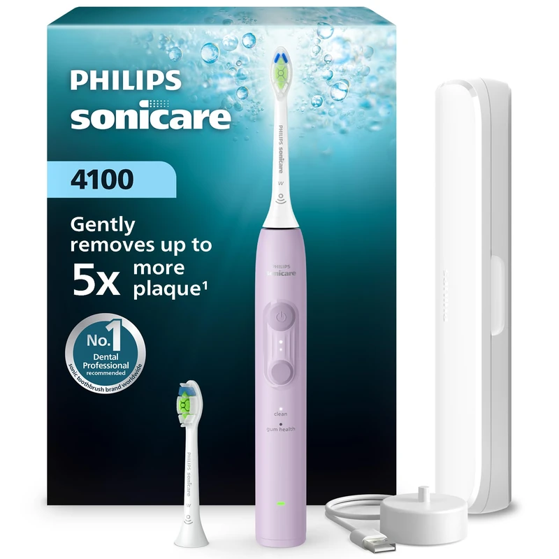Philips Sonicare 4000 Series Electric Toothbrush - Sonic Toothbrush with Pressure Sensor, 4 Brushing Settings, EasyStart Feature, SmarTimer, 21-Day Runtime, Lush Lilac, Model HX4042/47, [New]