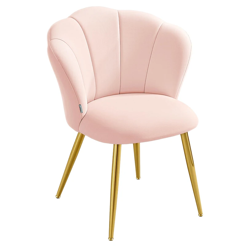 VASAGLE Dining Chair, Petal Shaped Backrest, Upholstered Velvet Vanity Chair, Loads 150 kg, Steel Legs, for Kitchen, Living Room, Bedroom, Jelly Pink KDC099S101