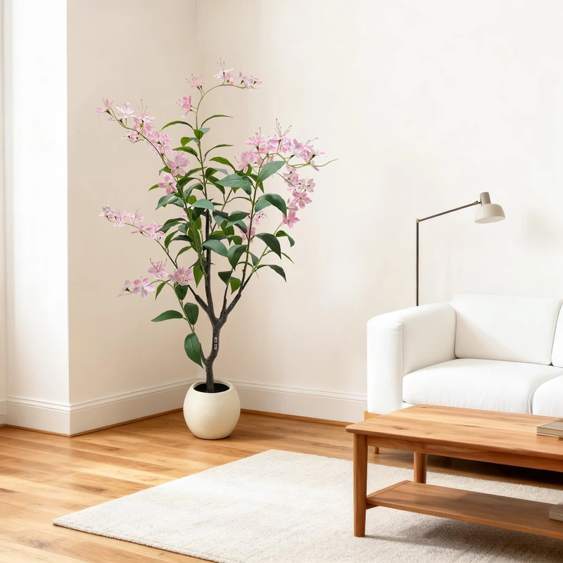 Artificial Jasmine Tree with Realistic Leaves & Pink Flowers in White Pot Artificial Tree Indoor Plant for Wedding Party Garden Office Decoration 150 cm