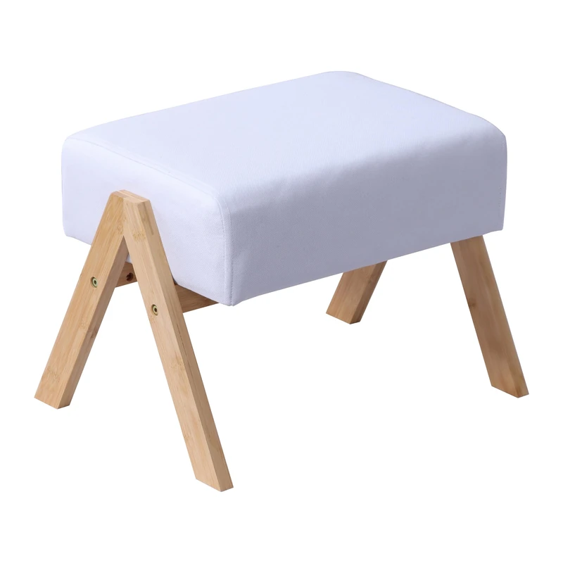 Relaxdays padded footstool with bamboo legs, 40x30x28cm, hallway or living room, cream/natural