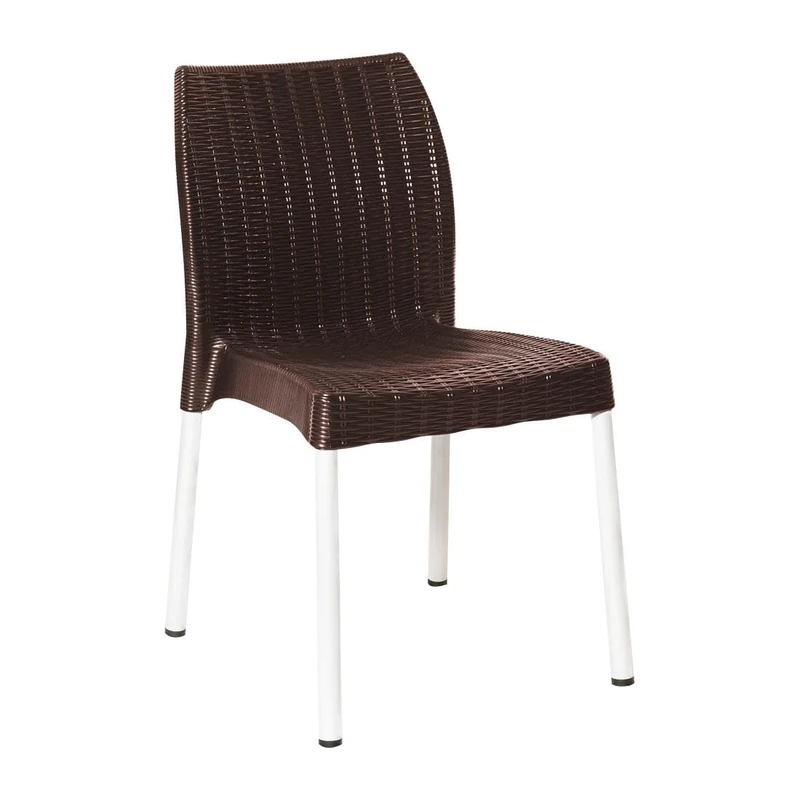 Bolero Elements Polypropylene Rattan Side Chairs, Dark Brown (4 Pack)