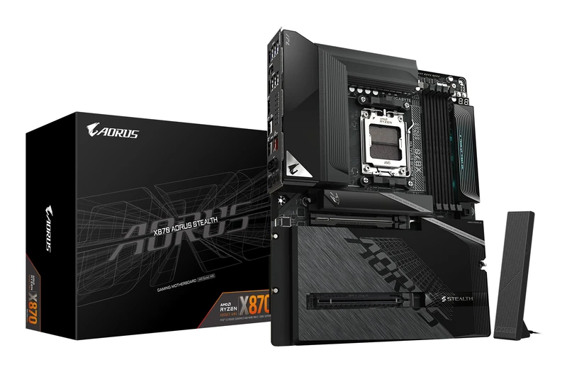 GIGABYTE X870 AORUS STEALTH Motherboard - Supports AMD Ryzen 9000 CPUs, 16+2+2 Phases Digital VRM, up to 8200Hz DDR5 (OC), 2xPCIe 5.0 + 2xPCIe 4.0, Wi-Fi 7, 5 GbE LAN, USB 4