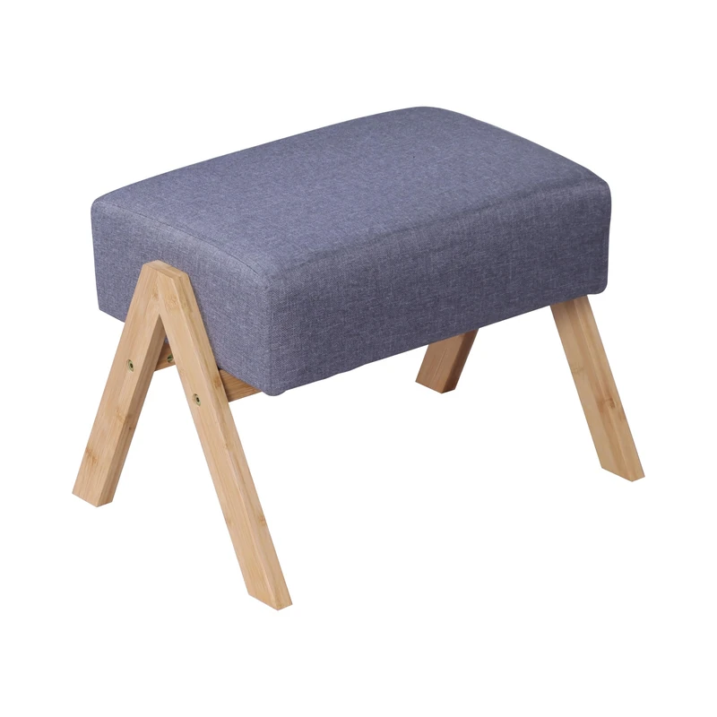 Relaxdays padded footstool with bamboo legs, hallway and living room side stool, 40x30x28cm, grey/natural