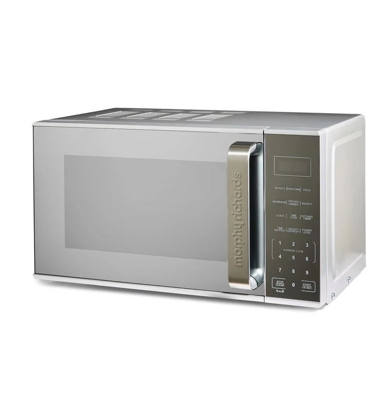 Morphy Richards Digital Microwave with Mirror Glass Door, 20L, Compact, Express Cook, 11 Power Levels, Touch Control, Reheat & Defrost Modes, Glass Turntable, Easy Clean, 800W, Silver, 511442