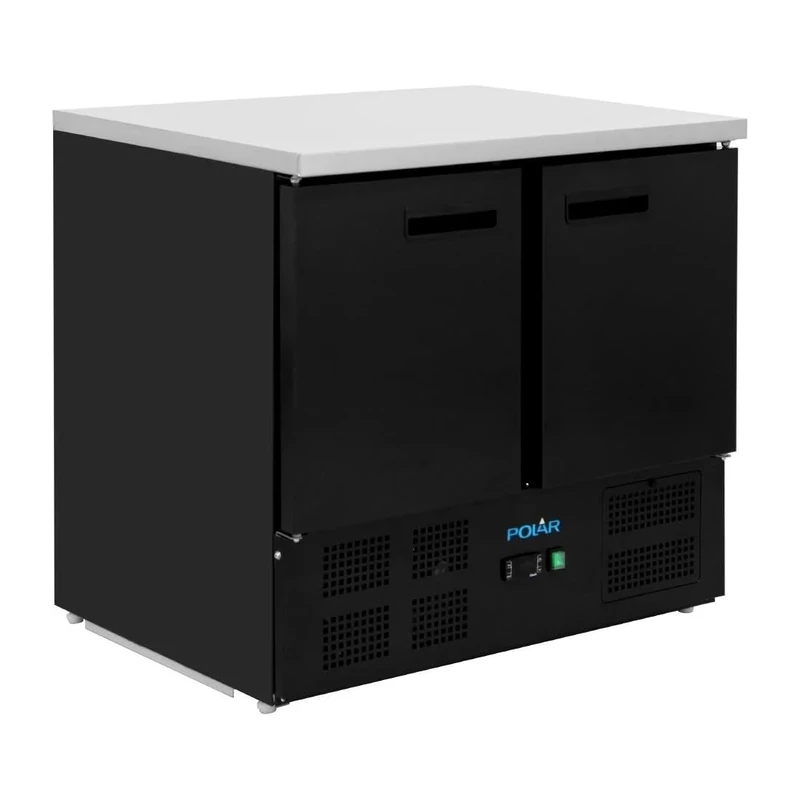 Polar G-Series Commercial Double Door Counter Fridge Black 240Ltr - Energy Rating C, Digital Temperature Control, 1/1 GN Compatible PG022