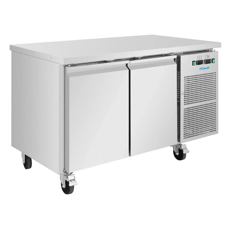 Polar U-Series Commercial Double Door Counter Fridge or Freezer 124Ltr - Energy Rating C, Forced Air Cooling, Auto Defrost, Self-Closing Door UA086