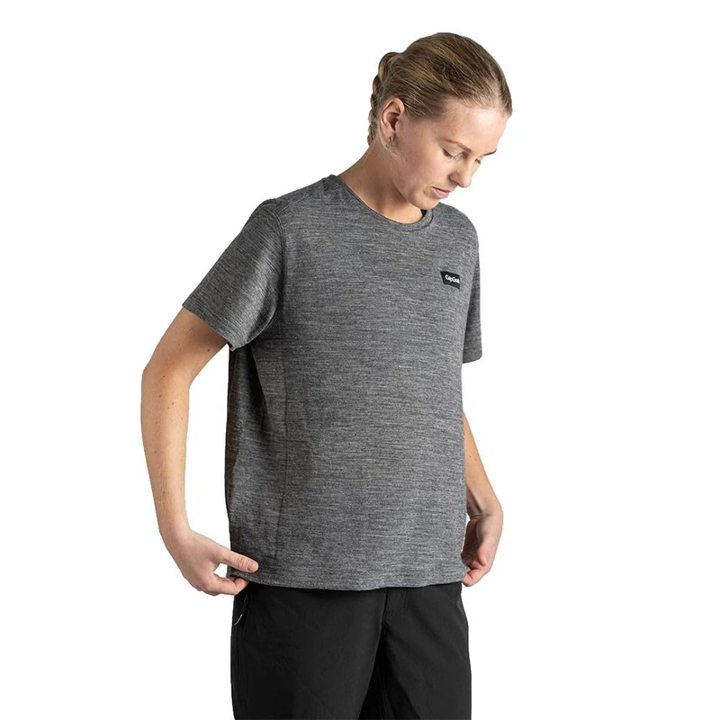 GripGrab Women's EXPLR Merinotech Lifestyle Activewear Outdoor Cycling T-Shirt Short Sleeve Shirt with Merino Wool Dark Grey