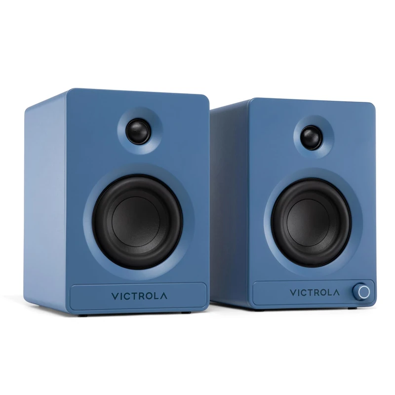 Victrola Tempo – Bluetooth Bookshelf Speakers – Room-Filling Sound, Bluetooth Input, Multi-Speaker Streaming using Auracast, USB-C Computer Input, Turntable Inputs, Subwoofer Output (Pair, Blue)