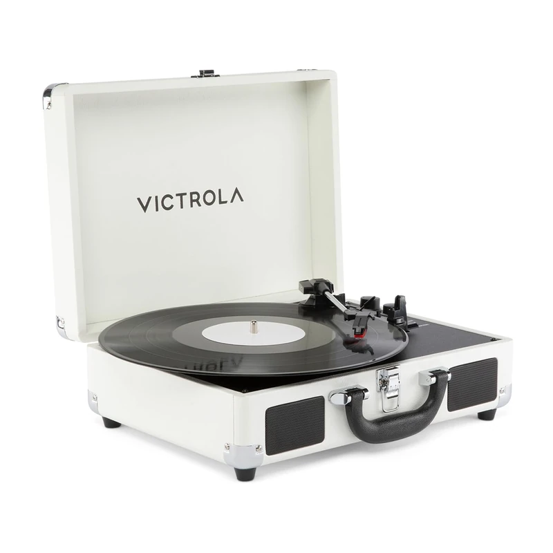 Victrola Journey II (2025 Model) – Bluetooth Suitcase Record Player – Built-in Stereo Speakers with Enhanced Bass, 3-Speed turntable, Bluetooth Input and Output, RCA & Headphone Outputs (White)
