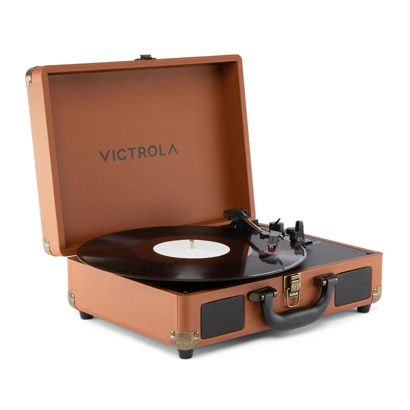 Victrola Journey II (2025 Model) – Bluetooth Suitcase Record Player – Built-in Stereo Speakers with Enhanced Bass, 3-Speed turntable, Bluetooth Input and Output, RCA & Headphone Outputs (Brown)
