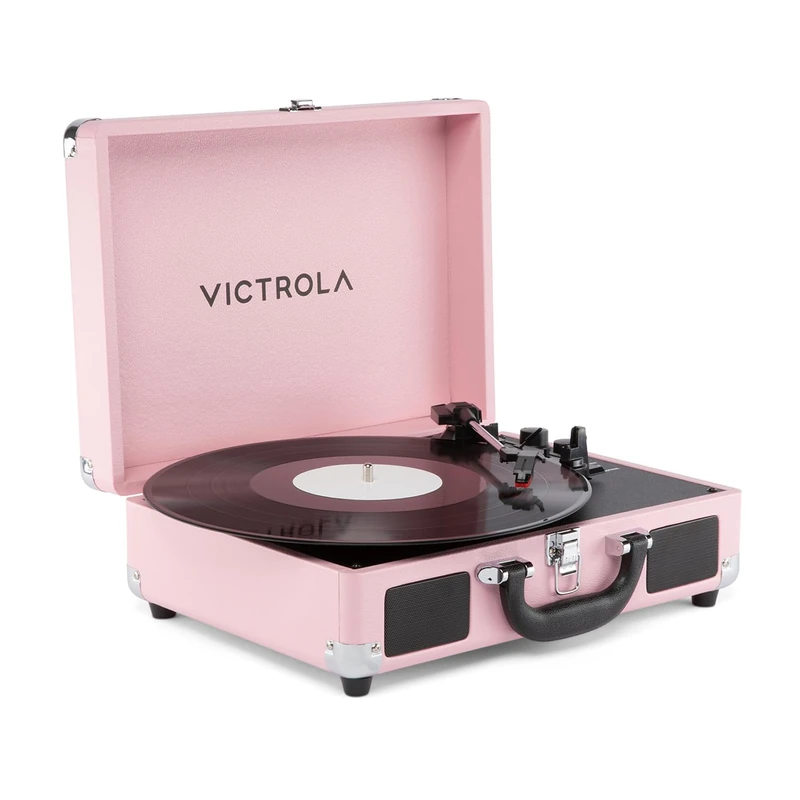 Victrola Journey II (2025 Model) – Bluetooth Suitcase Record Player – Built-in Stereo Speakers with Enhanced Bass, 3-Speed turntable, Bluetooth Input and Output, RCA & Headphone Outputs (Pink)