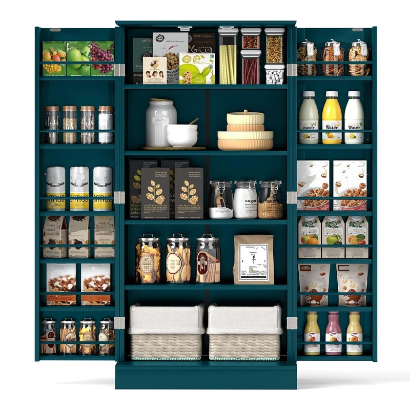 FANTASK Kitchen Cabinet, Storage Cabinet with 2 Doors and 6 Height Adjustable Compartments, Multi-Purpose Cabinet for Kitchen, Living Room, Dining Room, Green