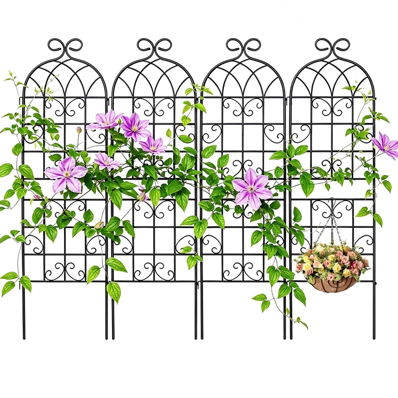 Lorenzo 4 Pcs 71 x 20 inch Metal Garden Trellis for Climbing Plants, Black Metal Coating Rustproof, Perfect for Supporting Climbing Plants Outdoor