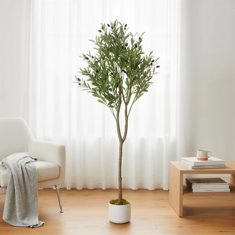 GarveeHome Artificial Olive Tree 60/120/130/135/150/160 cm, Potted Plant with Lifelike Leaves and 8/14/20/22/34/44 Fruits, Decorative Evergreen Artificial Plant for Home, Living Room, Office - Image 1