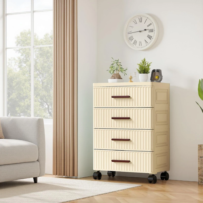 GarveeHome Chest of Drawers with Drawers, 4 Levels Rolling Container Drawer Cabinet Bedside Table Plastic Freestanding Bedside Cabinet for Bedroom and Living Room, 48 x 30 x 69.5 cm - Image 1