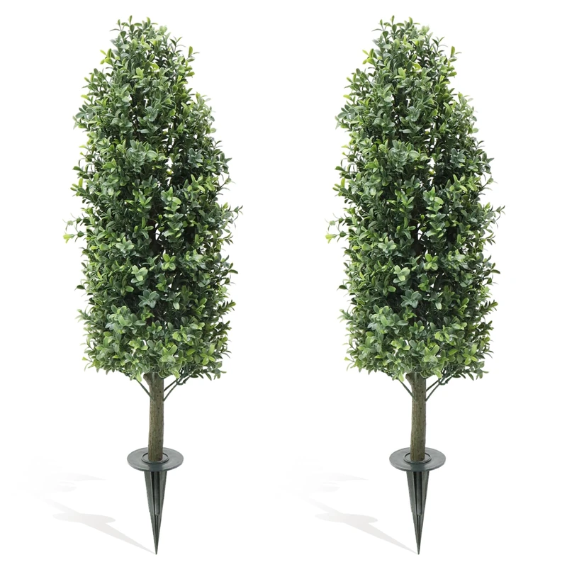 GarveeHome Set of 2 Artificial Boxwood Large 90 cm with Ground Spike, UV-Resistant Artificial Plant, Plastic Artificial Plant, Fake Plant Like Real for Living Room Bedroom Office Garden Decoration - Image 1