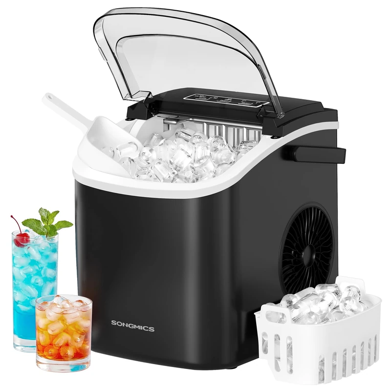 SONGMICS Ice Maker Countertop, Ice Cube Machine with Self Cleaning, 6 Minutes 9 Cubes in 2 Sizes, 12 kg in 24 h, Portable for Kitchen Home Office Dorm Party Camping, Ink Black XZB001B1UK