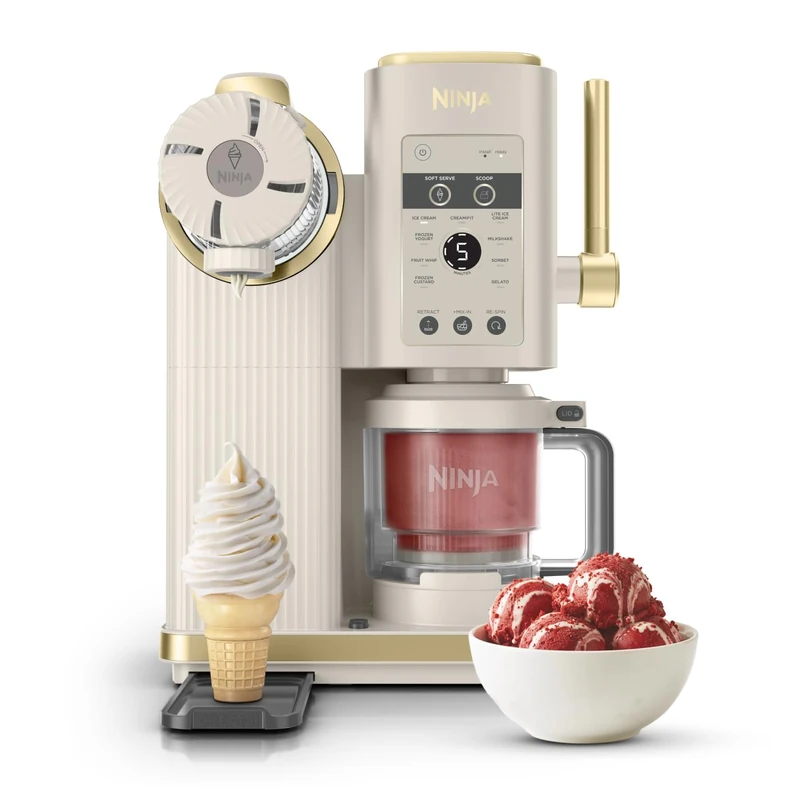 Ninja CREAMi Scoop and Swirl Ice Cream Machine with 2x Tubs, 13 Functions, Makes Ice Cream, Soft Serve, Gelato, Sorbet, Milkshakes and More, Mix-In Option, Stone Gold, NC701UKSTGD