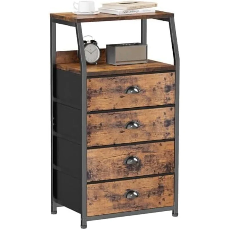 GarveeHome Chest of Drawers with Drawers, Fabric Chest of Drawers with 4 Drawers, UNH Wooden Top, Sturdy Steel Frame, Storage Cabinet, Bedroom, Bedside Table for Living Room, Home and Office,