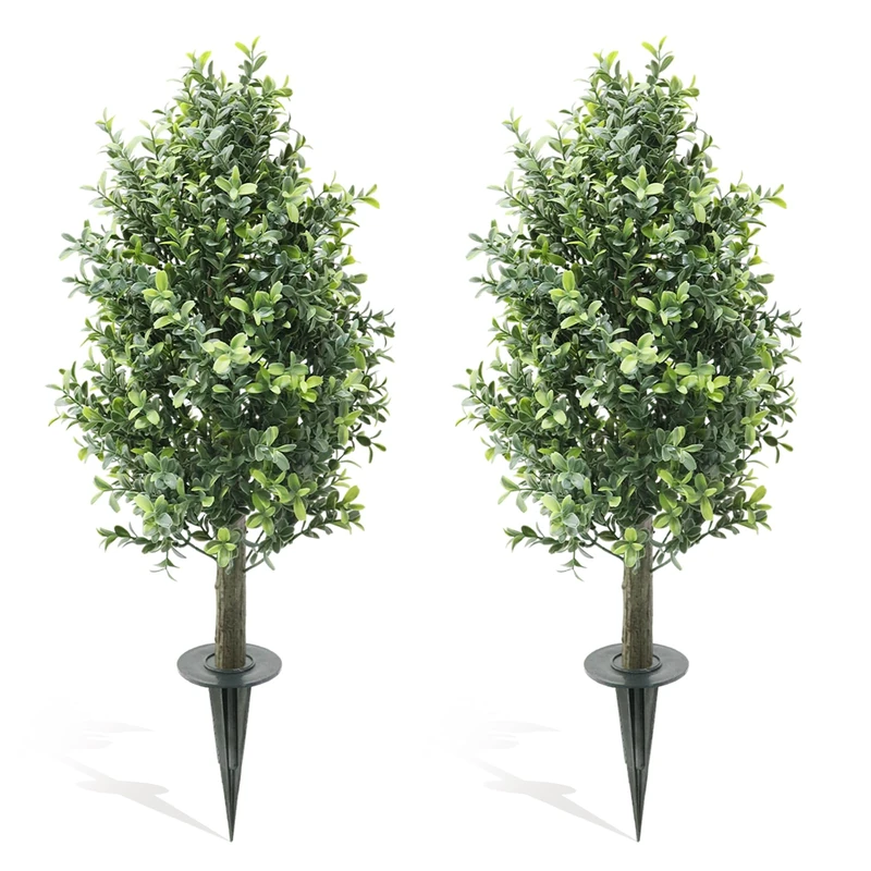 GarveeHome Set of 2 Artificial Boxwood Large 70 cm with Ground Spike UV-Resistant Artificial Plant Plastic Artificial Plants Fake Plant for Living Room Bedroom Office Garden Decoration Gift