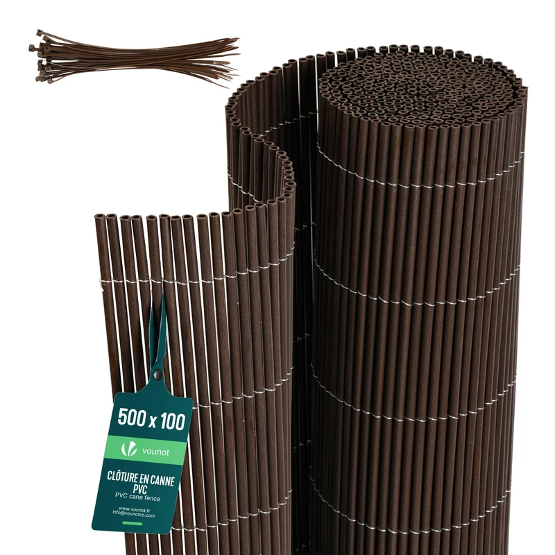 vounot® Ultra-Reinforced PVC Double Sided Privacy Screen with Fixing Fasteners UV Weather Resistant Fence for Garden, Balcony, Terrace, 100 x 500 cm, Wicker Colour