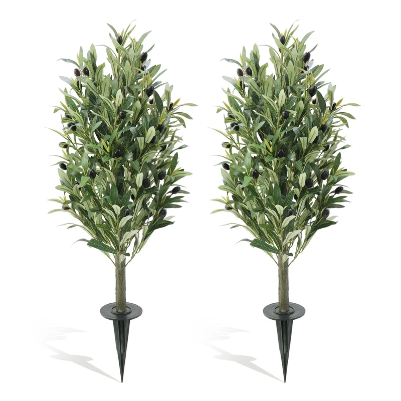 GarveeHome Set of 2 Artificial Olive Trees Large 90 cm with Ground Spike UV-Resistant Artificial Plastic Plants Fake Plant for Living Room Bedroom Office Garden Decoration Gift