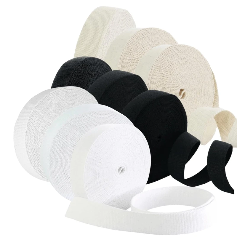 Trimz Heavy Duty Cotton Webbing Studio Starter Kit – White, Black, Ecru – 25mm, 30mm, 40mm – Ideal for Crafting, Sewing, Upholstery - Image 1
