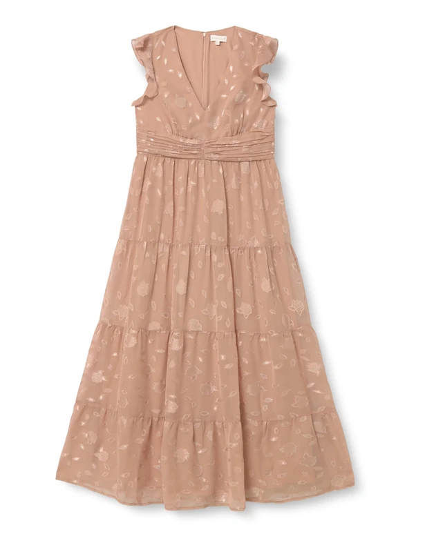 Maya Deluxe Women's Maxi Dress Ladies V-Neck Flutter Sleeve Floral Tiered Ruffle Bridesmaid Wedding Guest Prom Evening Occasion, Blush Pink 12