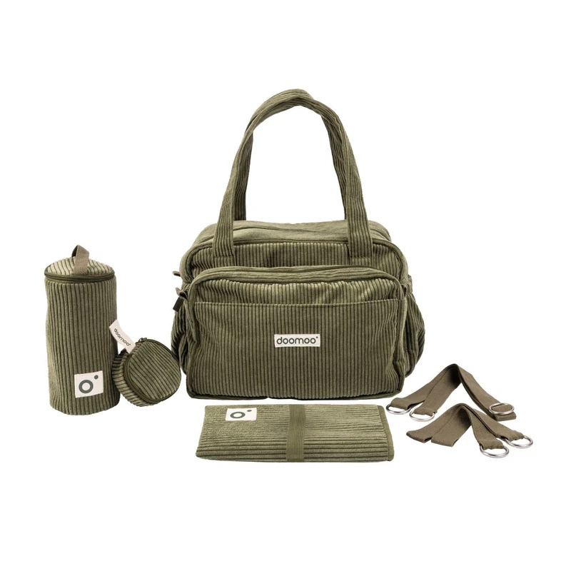 doomoo Changing Bag Fluffy - 24l Capacity, Removable Pouch, 8 Baby Essentials Including a Changing Mat & Stroller Straps, Baby Diaper Bag, Kaki - Image 1