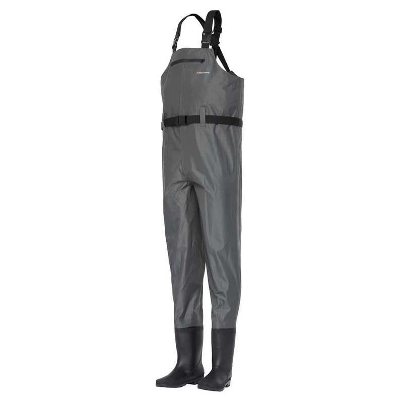 Abu Garcia Fishing Waders | Durable Nylon Chest Waders with Waterproof Cleated PVC Boots, Inner Felt Sole, Cross-Lock Shoulder Straps & Water-Resistant Front Pocket for Anglers | Dark Grey | 40/41
