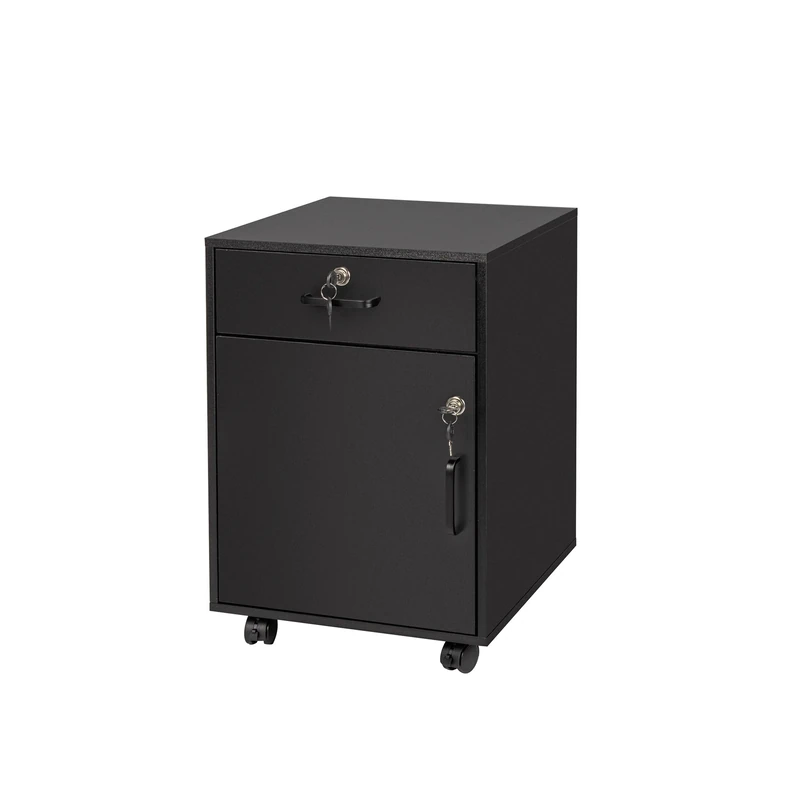Relaxdays Lockable Desk Trolley with Drawer & Door, Filing Cabinet on Castors, 57x40x40cm Black
