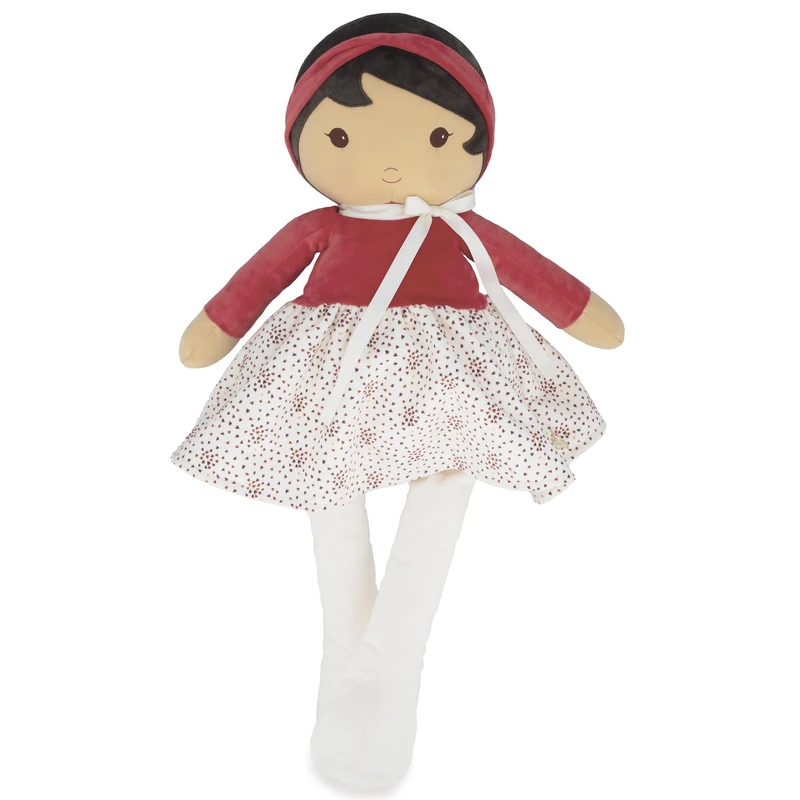 KALOO - Tenderness - My First Doll in Emilie Fabric - 80 cm Chiffon Doll - Micro Velvet Skirt & Red Wrap - Customisable Ribbon - From Birth, K200023