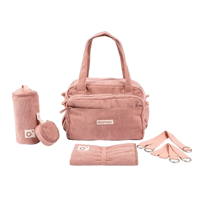 doomoo Changing Bag Fluffy - 24l Capacity, Removable Pouch, 8 Baby Essentials Including a Changing Mat & Stroller Straps, Baby Diaper Bag, Pink