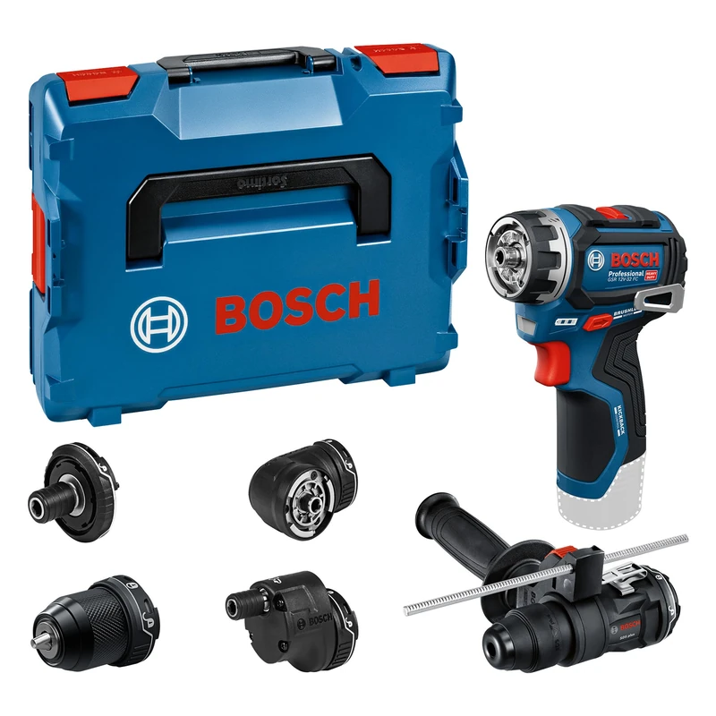 Bosch PRO 18V System Cordless Drill Driver GSR12V-32FC (incl. GFA 12-M, GFA 12-X, GFA 12-E, GFA 12-W, GFA 12-H, Aux. Handle, Depth Gauge, L-BOXX)