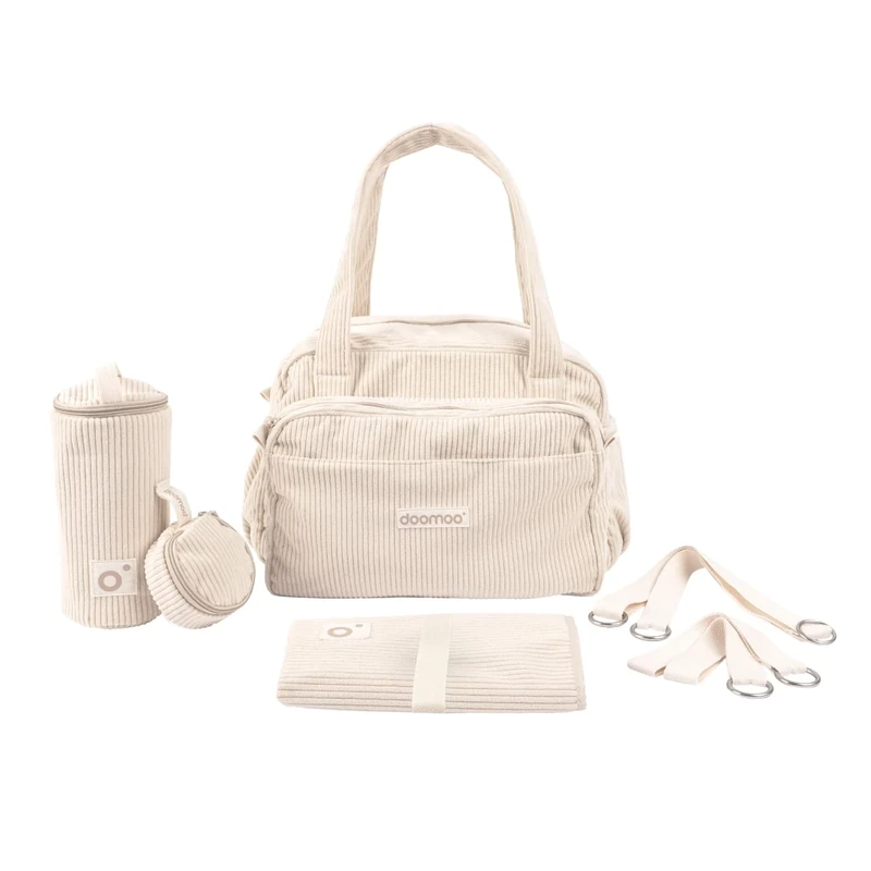 doomoo Changing Bag Fluffy - 24l Capacity, Removable Pouch, 8 Baby Essentials Including a Changing Mat & Stroller Straps, Baby Diaper Bag, Beige