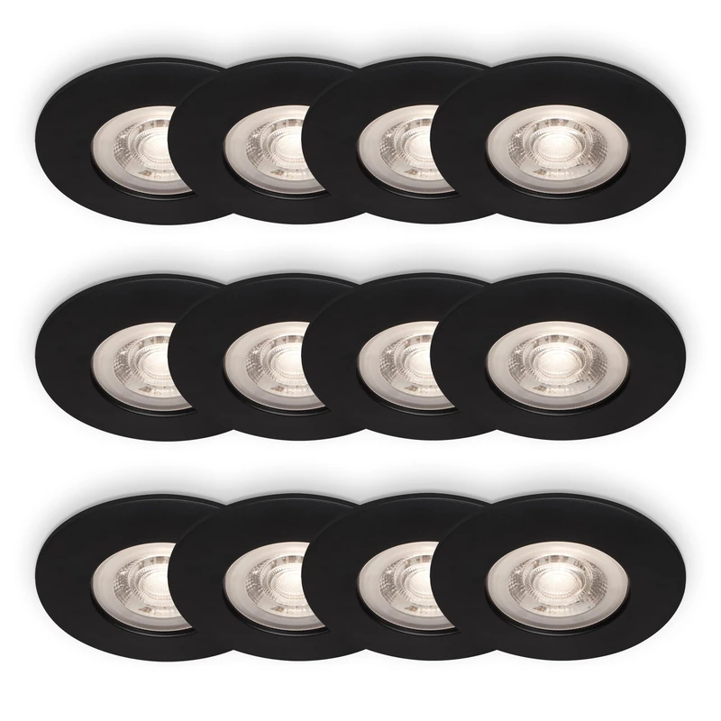 BRILONER - 3X Pack of 4 Recessed Spotlights, Warm White Light, Slim, Downlights, Ceiling Spotlights, LED Lights, Spots, Recessed Lights, 68Mm Hole Size, 9x2.5 cm, Black