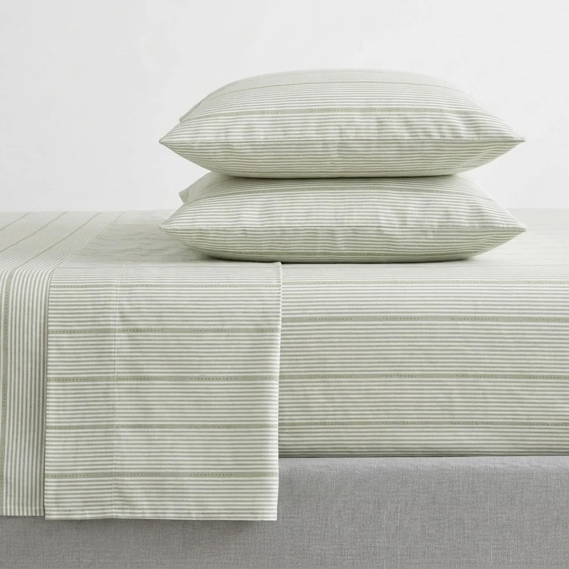 Nautica - King Size Sheets Set, Crisp & Tailored Floral Bedding with a Smooth Cotton Percale, Bed Sheets with Matching Pillowcases & Fitted Sheet (Ellipse Stripe Green)