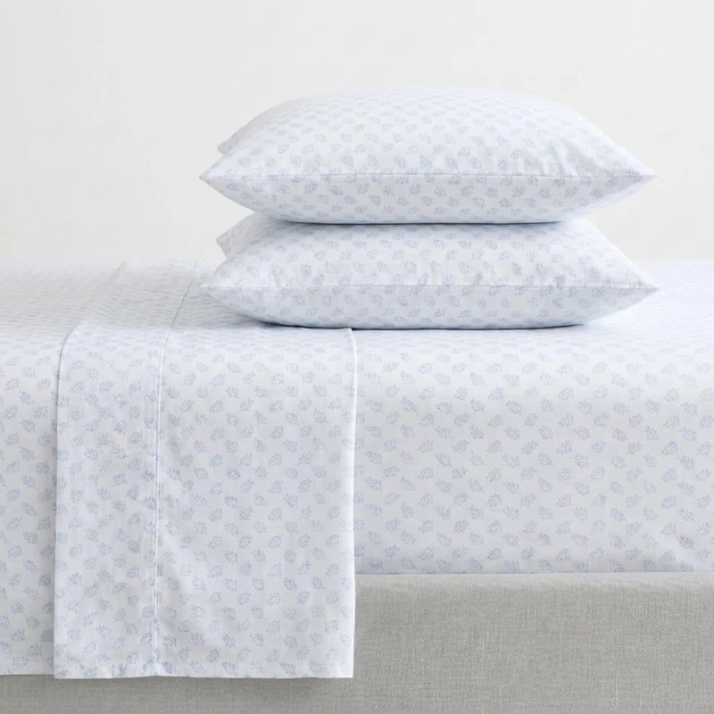 Nautica - Twin Size Sheets Set, Crisp & Tailored Floral Bedding with a Smooth Cotton Percale, Bed Sheets with Matching Pillowcase & Fitted Sheet (Breezy Bloom Blue)