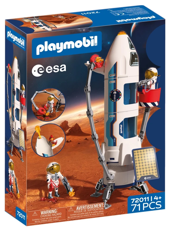 Playmobil Space ESA Mars Research Rocket, Modular rocket with launch pad and 2 astronauts, space toy set, For children aged 4 and up, 72011