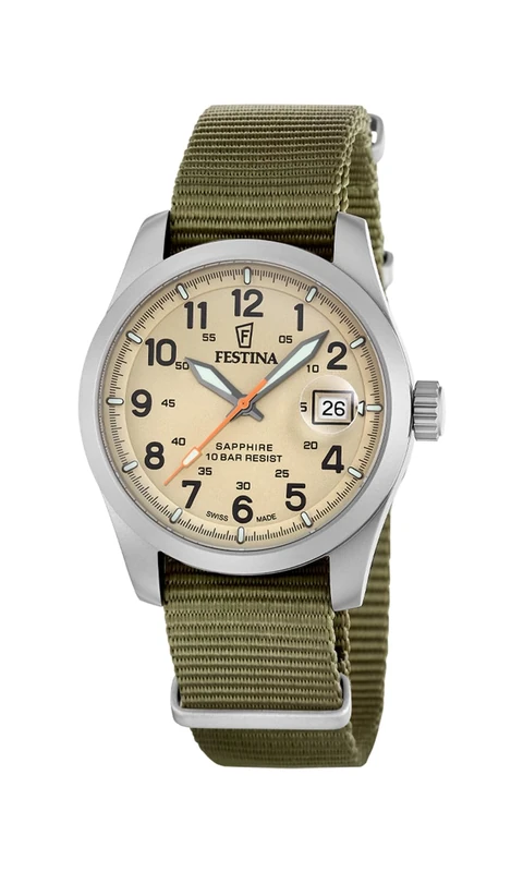 Festina Swiss Made Mens Stainless Steel Watch with Nylon Strap F20082/1