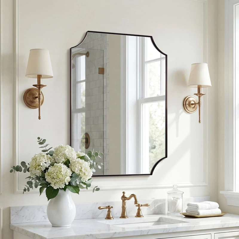 ANDY STAR Bronze Mirror 22"x30", Brushed Bronze Scalloped Bathroom Mirror, Rectangle Wall Mirror in Premium Stainless Steel Metal Thin Frame, Hangs Vertically or Horizontally