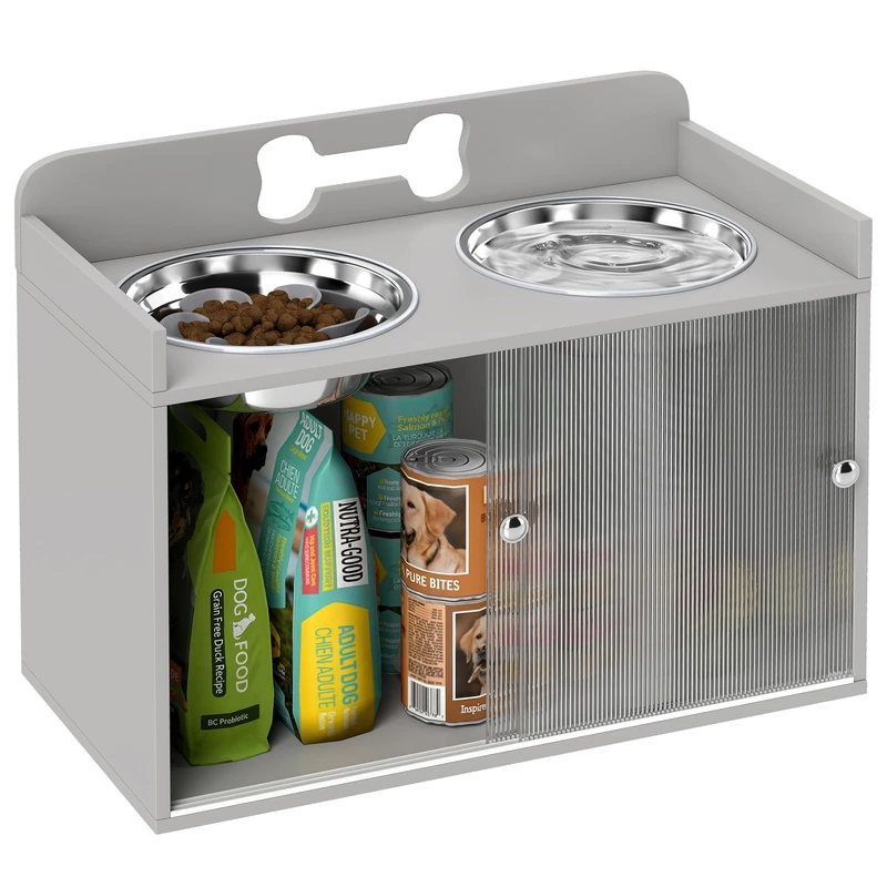 PawHut Raised Dog Feeding Station - 50L Storage Cabinet, Grey