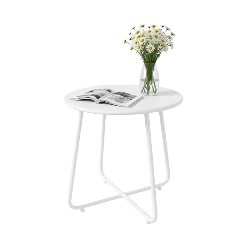 Relaxdays Metal Side Table, Weatherproof, Indoor & Outdoor, Round Balcony Table, 46 x 44 cm, White