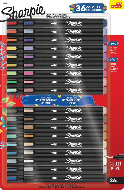 Sharpie Creative Marker Acrylic Paint Pens | Water-Based Paint Markers | No-Bleed Ink Writes on Most Surfaces | Bullet Tip | Crafting & Art Supplies | Warm Tones | 36 Count