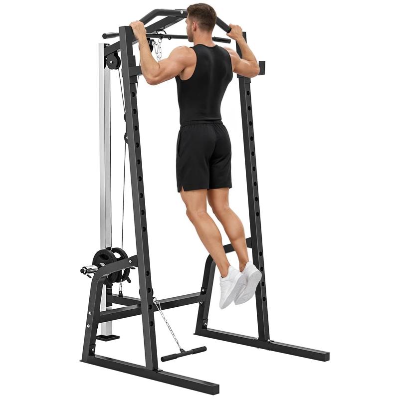 SPORTNOW Power Cage, Multi-Functional Power Rack with Cable Pulley System, Lat Pulldown & Pull Up Bar, 15-Level Adjustable Squat Rack for Home Gym Workout